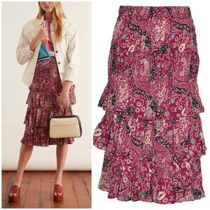 Isabel Marant Etoile / Cencia tiered printed fuschia Midi Skirt 34 XS